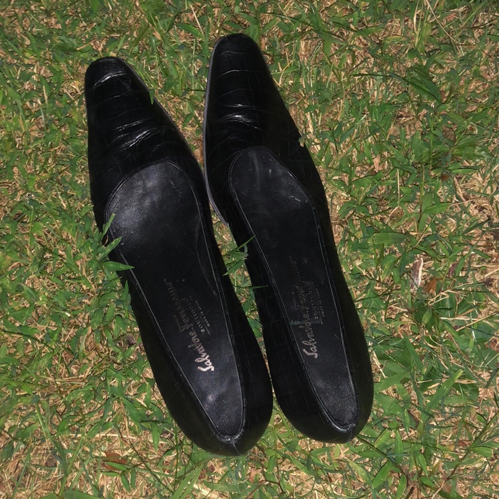 Vintage Salvatore Ferragamo• 1980’s Croc Embossed Mule Heels